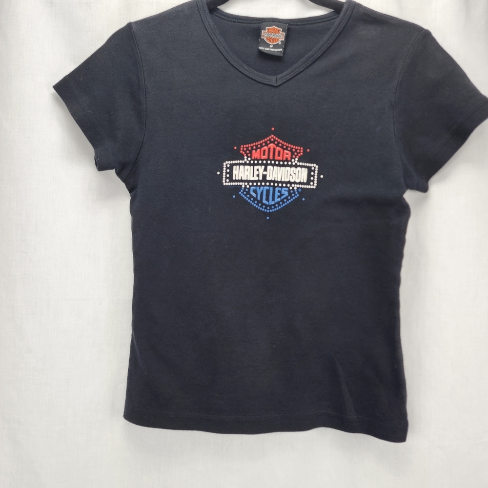 Harley-Davidson Women's Black TShirt Tee Top Plainfield IN Size M